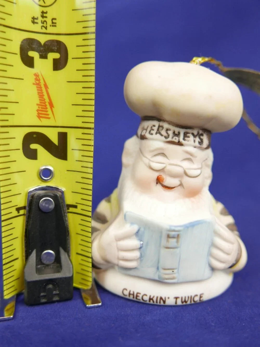 Vintage 1984 Hershey Lil Chimer Santa Christmas Ornament Porcelain Bell Checkin
